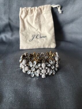 J. Crew Crystal Floral Stretch Bracelet in Clear and Gray
